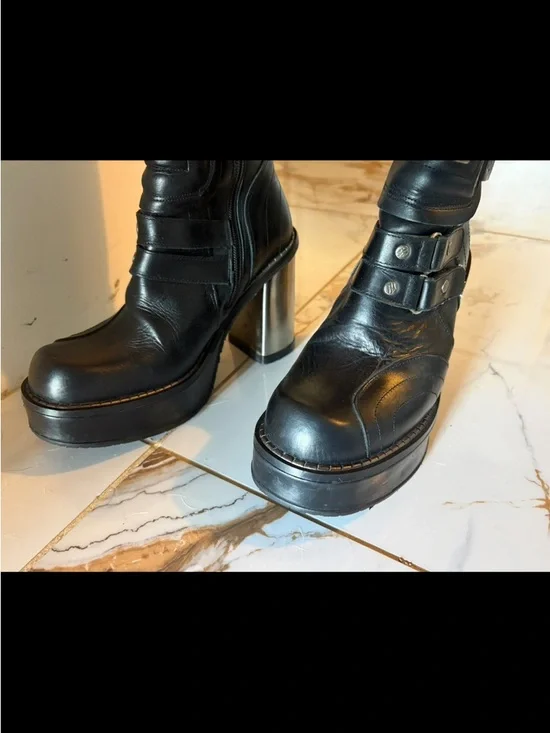 RARE - Y2K Vintage Black New Rock Platform Leather Boots Size 38 W  Or 5UK - Picture 8 of 15